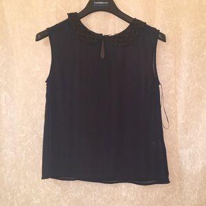 Sheer collared shirt with embellishment